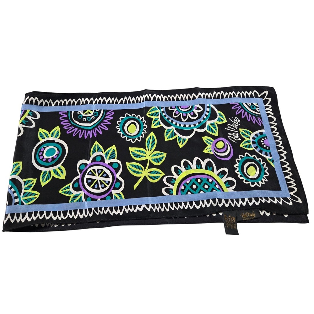 Women's Bob Mackie 100% Silkβ Scarf Floral Wearable Art Oblong Black 28x9.5